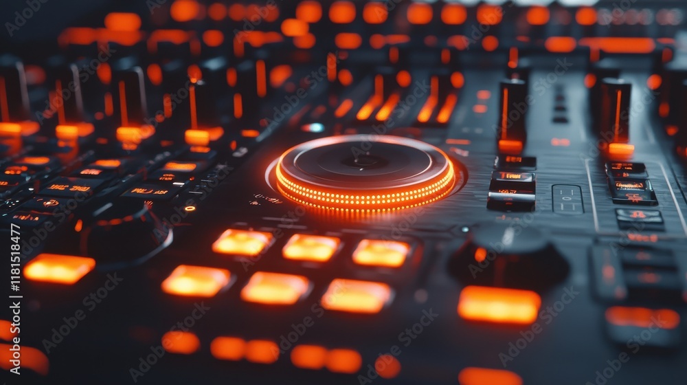 Fototapete illuminated bpm sync button activation futuri standard mixer digital interface dj equipment close-up