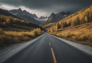 empty road picturesque mountain landscape, realistic illustration