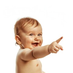 Lovey baby pointing to choose and press white background