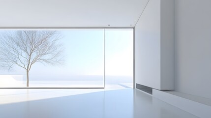 Fototapeta premium A modern, frameless glass door with a minimalist style, against a bright white setting.