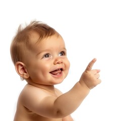 Lovey baby pointing to choose and press white background