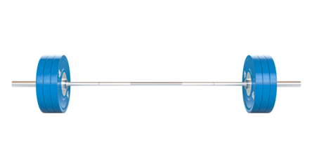 Professional barbell with blue weights isolated on transparent background
