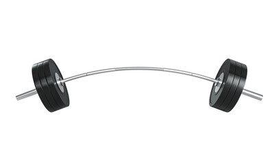 Bent metal barbell with weights on transparent background
