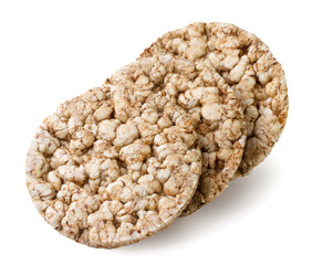 Round puffed rice cakes on a white background. Isolated