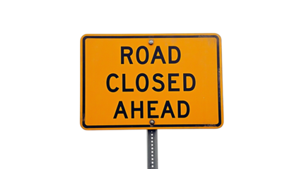 Road Closed Ahead Sign for Traffic Alert Isolated on a Transparent Background (PNG).