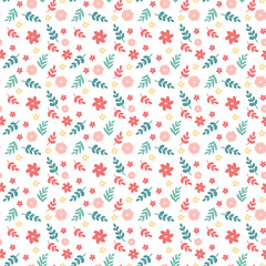 Seamless pattern with pink flowers. Vector illustration