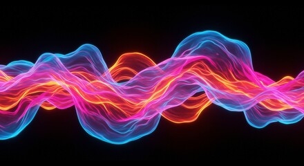 Fototapeta premium Abstract Wave of Light: Vibrant ribbons of light flow and intertwine in a mesmerizing dance of color, creating an abstract and dynamic composition. The interplay of neon pink, orange.