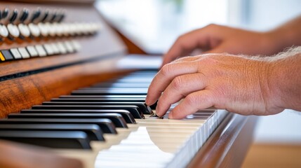 Obraz premium Dramatic chords echo as skilled hands dance on grand piano keys