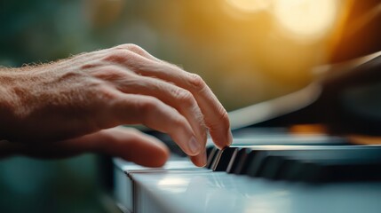 Captivating chord struck by pianist's hand on grand piano keys