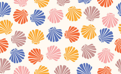 Seamless pattern in trendy Boho style. Naive Geometric Summer shape. Tropical simple paradise background. Hand Drawn Summer Beach. Bohemian Surf Club design. Isolated Vector illustration.