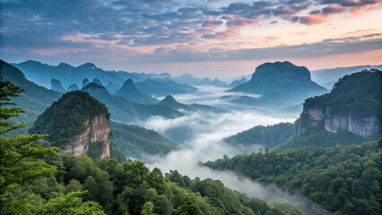Majestic Morning: A Breathtaking Panorama of Wild Nature in the Mountain Peaks"