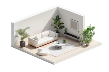 Minimalist Living Room Interior Design with Potted Plants and Wh