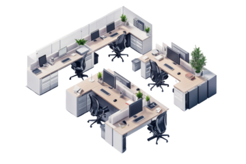 Modern and Efficient Office Workspace: Isometric View of Cubicle