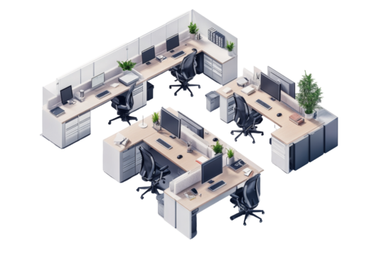 Modern and Efficient Office Workspace: Isometric View of Cubicle - Powered by Adobe