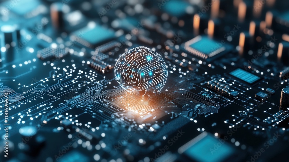 Aufkleber Illuminated Circuit Board with Digital Globe Representing Global Connectivity and Technological Advancement in a High-Tech Environment