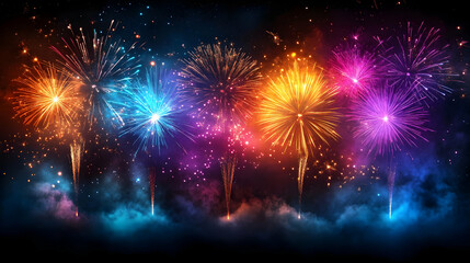 Colorful Fireworks Light Up Night Sky