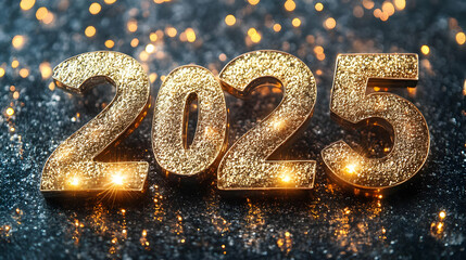 Golden 2025 Numbers on Glitter Background