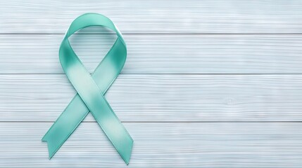 Ovarian and cervical cancer awarene ribbon isolated on wooden background with copy space