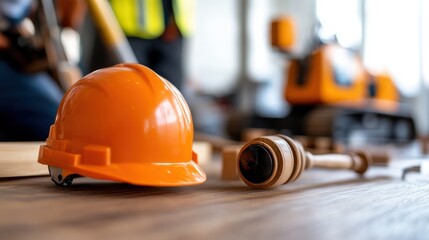 Construction safety tools and equipment in a busy work environment