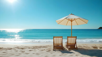 Beach Umbrella & Chairs: Ocean, Sky, Relaxation