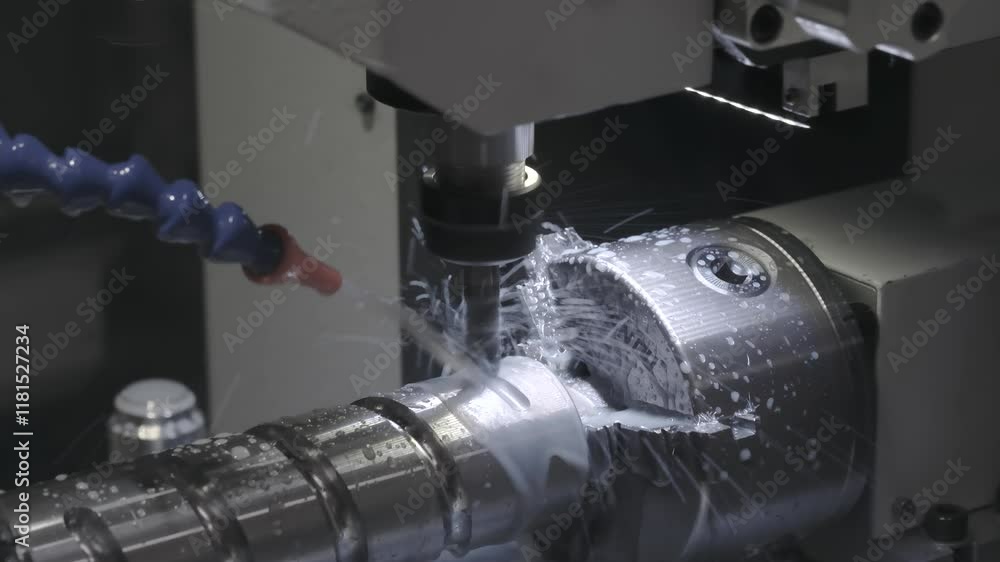 Poster the milling process on cnc milling machine. the metal working concept on the milling machine.