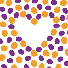 Colorful Apricots and plums Summertime heart shape silhouette frame border. Copy space Template idea