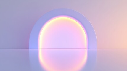 Obraz premium Minimalist 3D Render of a Glowing Archway with Soft Pastel Colors and Reflective Surface.