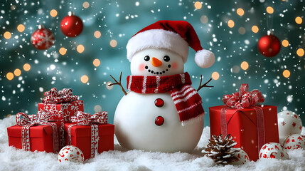 Snowman, Gifts, and Ornaments: A Festive Winter Scene