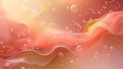Abstract fluid art with pink and orange hues, bubbles and light effects, perfect for backgrounds and creative projects