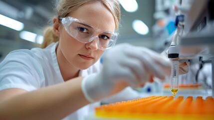 Focused chemist conducting experiments in a hospital laboratory setting