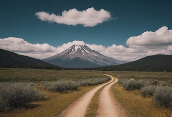 Fototapeta premium empty road picturesque mountain landscape, realistic illustration
