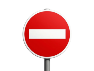 Circular Red and White Do Not Enter Traffic Sign Isolated on a Transparent Background (PNG).