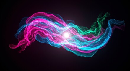 Abstract Energy Flow: Vibrant streaks of pink, blue, and green light dance and swirl around a central white orb, radiating energy and creating an abstract, dynamic composition.