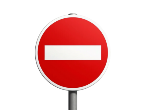 Circular Red and White Do Not Enter Traffic Sign Isolated on a Transparent Background (PNG).