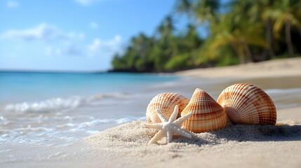 Seashells and Starfish on Beach