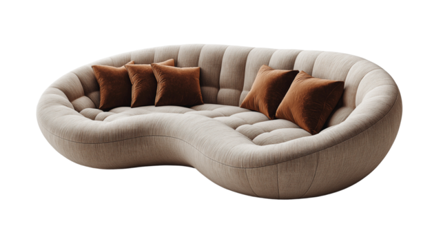 Round Sofa in Neutral Beige with Smooth Curves and Subtle Textures: Modern Elegance.