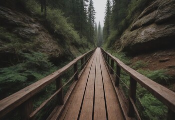 Fototapeta premium road made of planks in mountains landscape, realistic illustration