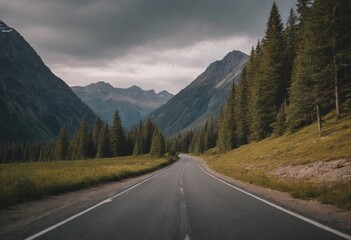Naklejka premium empty road picturesque mountain landscape, realistic illustration