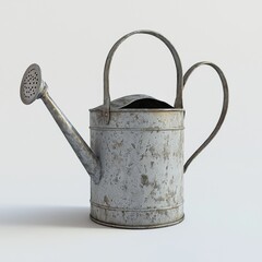 Vintage Metal Watering Can with Rustic Patina, Ideal for Gardening and Home Decor in Natural Light Environment