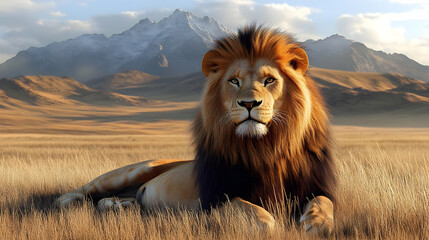 Majestic Lion in Golden Grasslands
