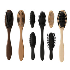 A Stylish Collection of Wooden and Black Hairbrushes in Various Sizes and Shapes