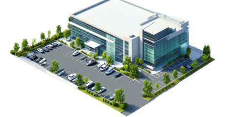 Modern Office Building with Ample Parking and Landscaping: Isome