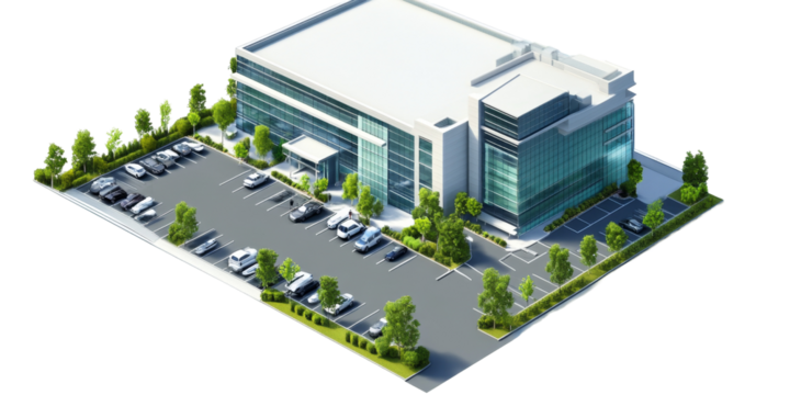 Modern Office Building with Ample Parking and Landscaping: Isome