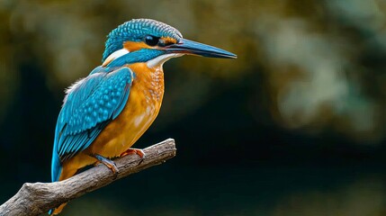 Fototapeta premium Vibrant Kingfisher Perched on a Branch, Colorful Bird Portrait with a Soft, Dreamy Background