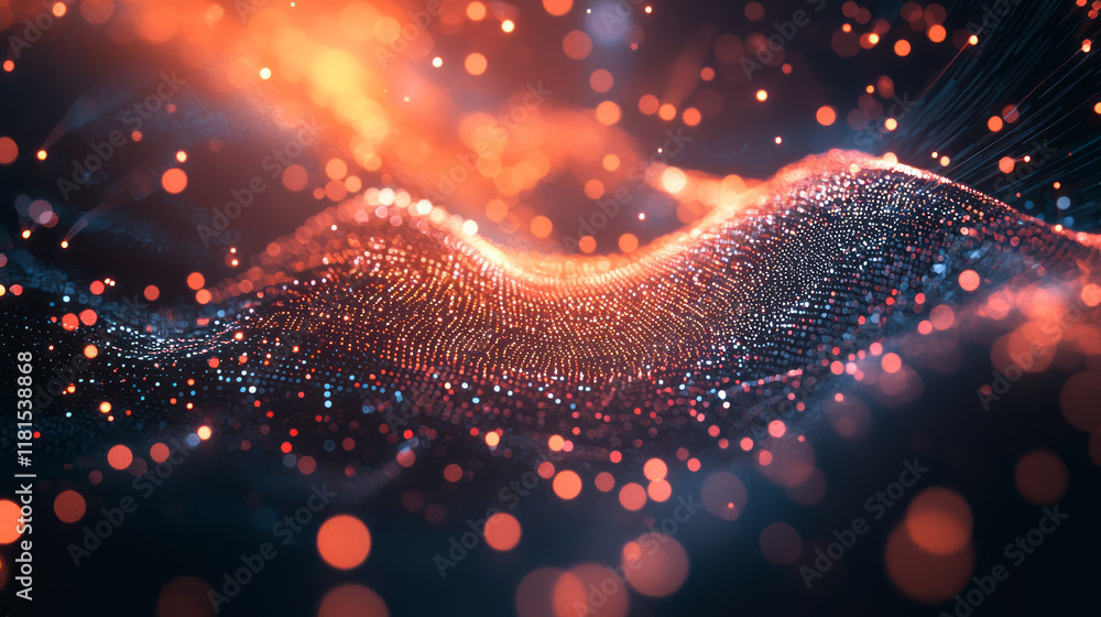 Poster dynamic abstract visualization of glowing particles in vibrant motion