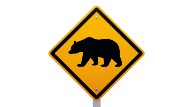 High-Quality Bear Road Warning Sign With Bold Design Isolated On a Transparent Background (PNG).