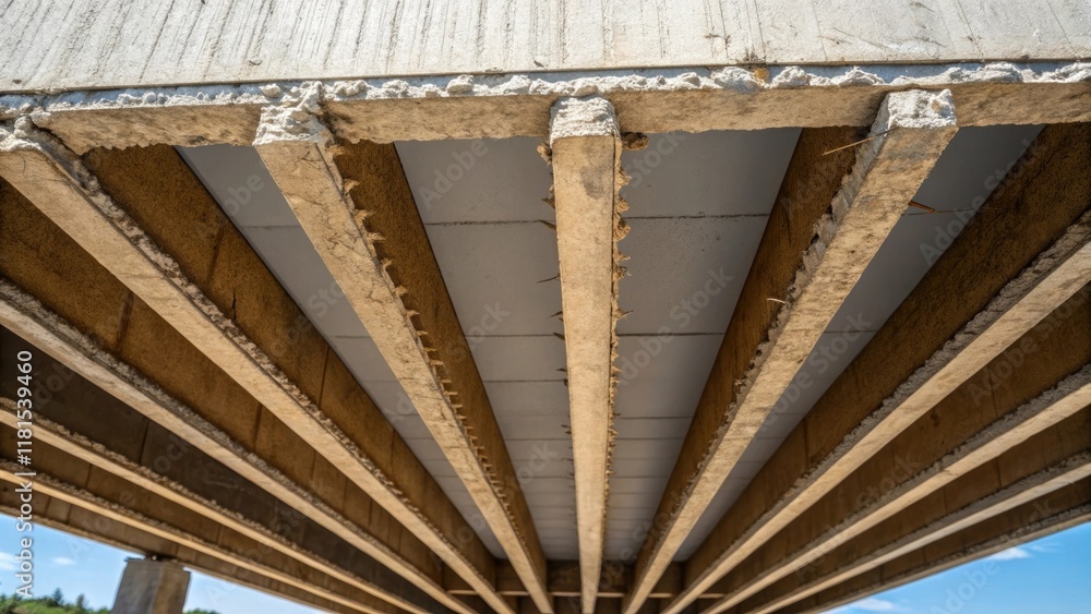 Aufkleber A closerange view of the beams underside showing the reinforcing ribs designed for strength and resilience. The details of the rough unfinished edges contrast with the smooth flat
