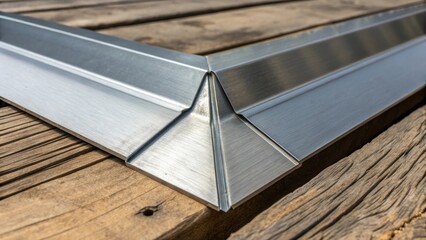 Fototapeta premium A close perspective on the edges of steel panels where they meet in preparation for assembly emphasizing the beveled contours that ensure a perfect fit. The sharp contrast of the