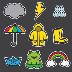 set of rainy good for sticker, badge, element design, icon, printable, etc