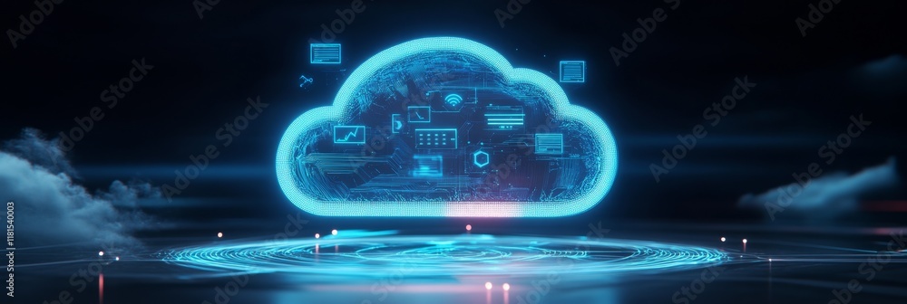 Poster futuristic digital cloud concept with data graphics and technology icons
